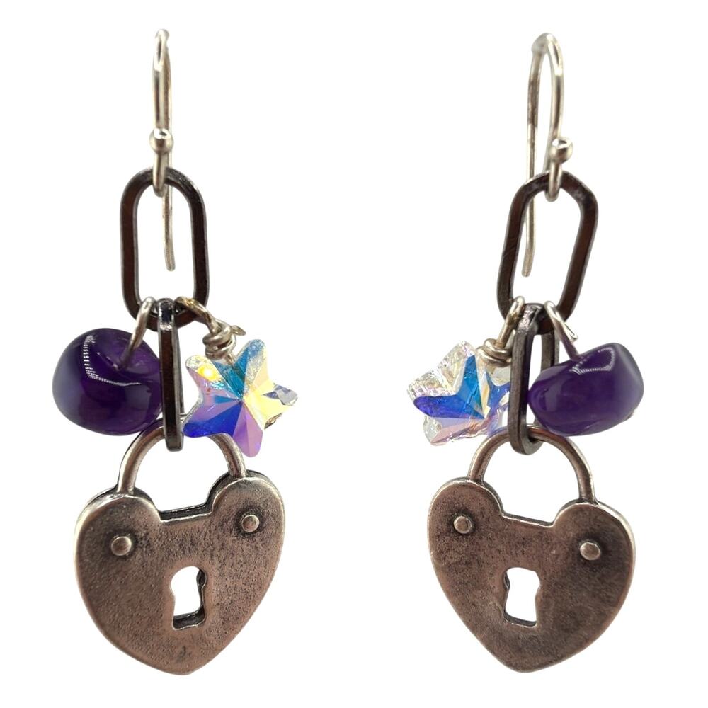Artisan Handcrafted Amethyst Swarovski Crystal Heart Earrings